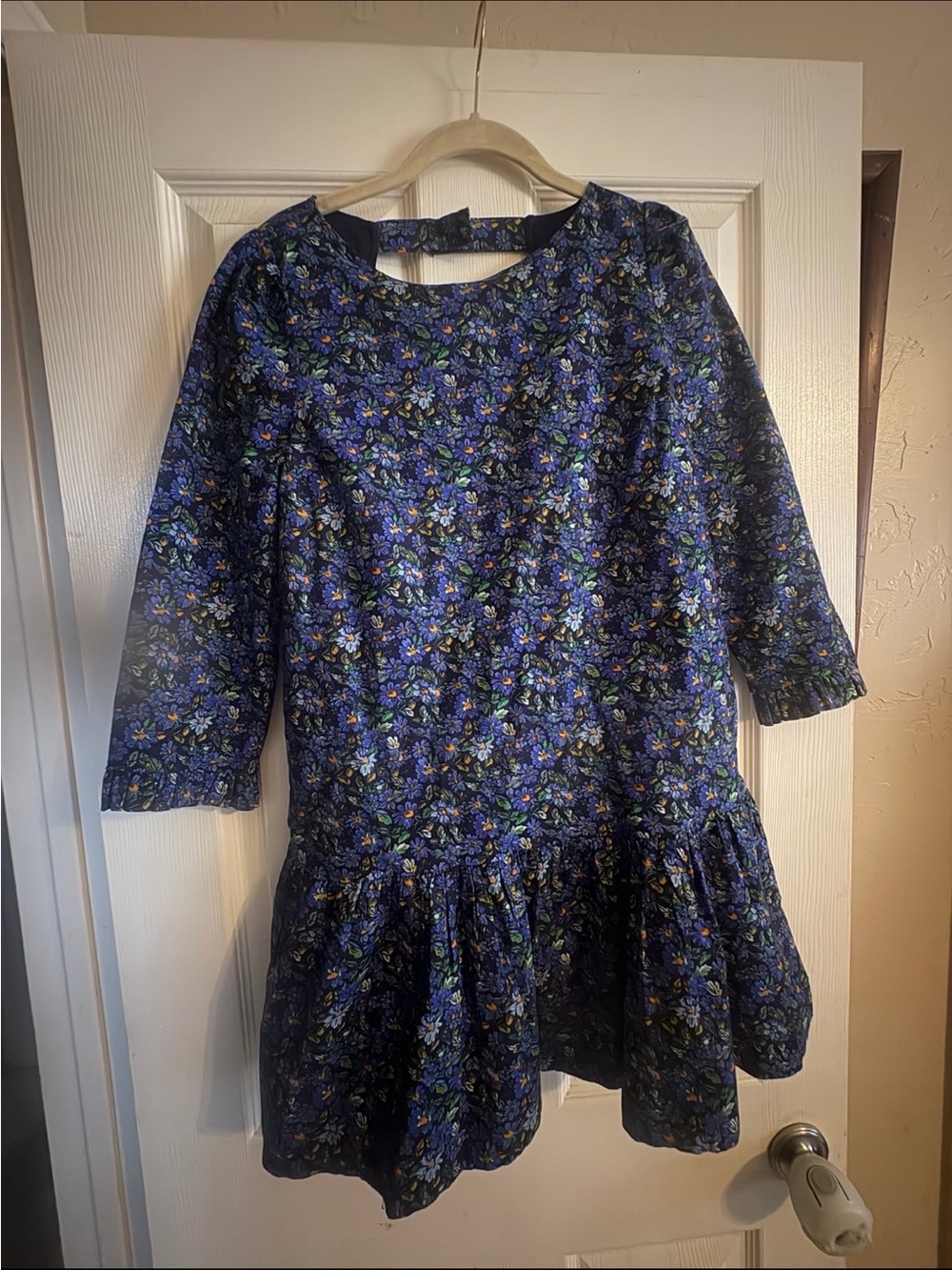 Free People The Avenue Mini Dress Navy Floral Open Back Drop Waist